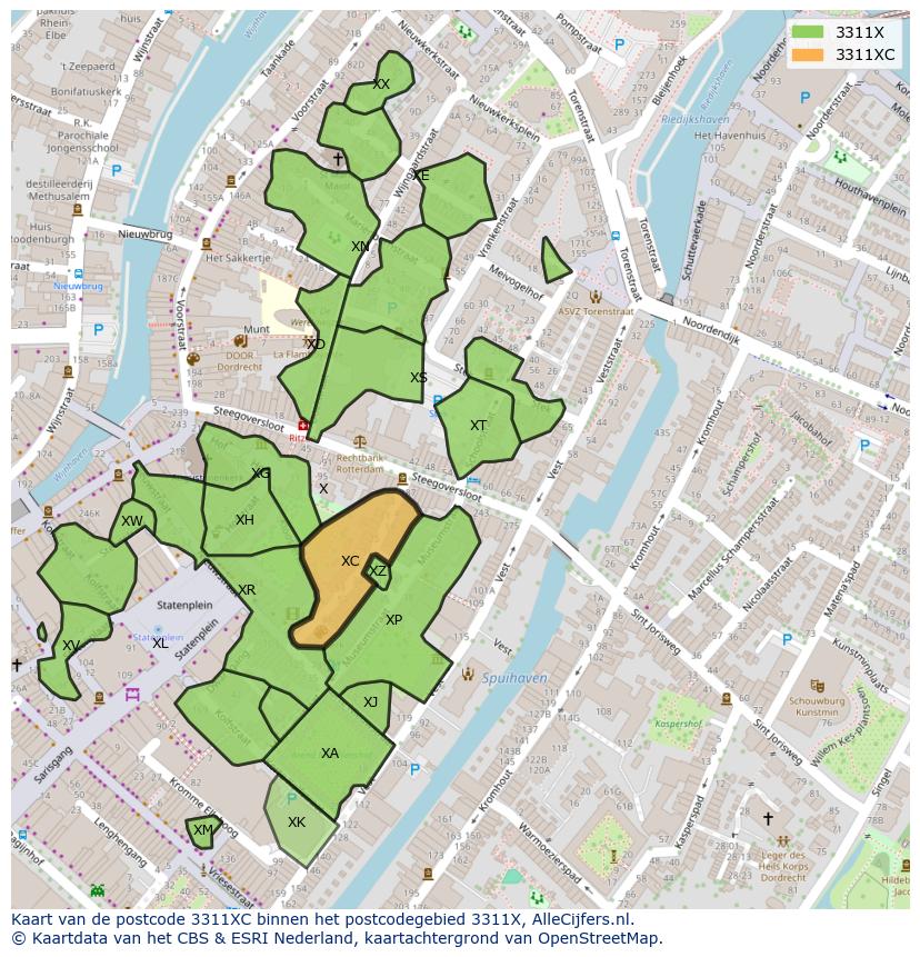 Afbeelding van het postcodegebied 3311 XC op de kaart.