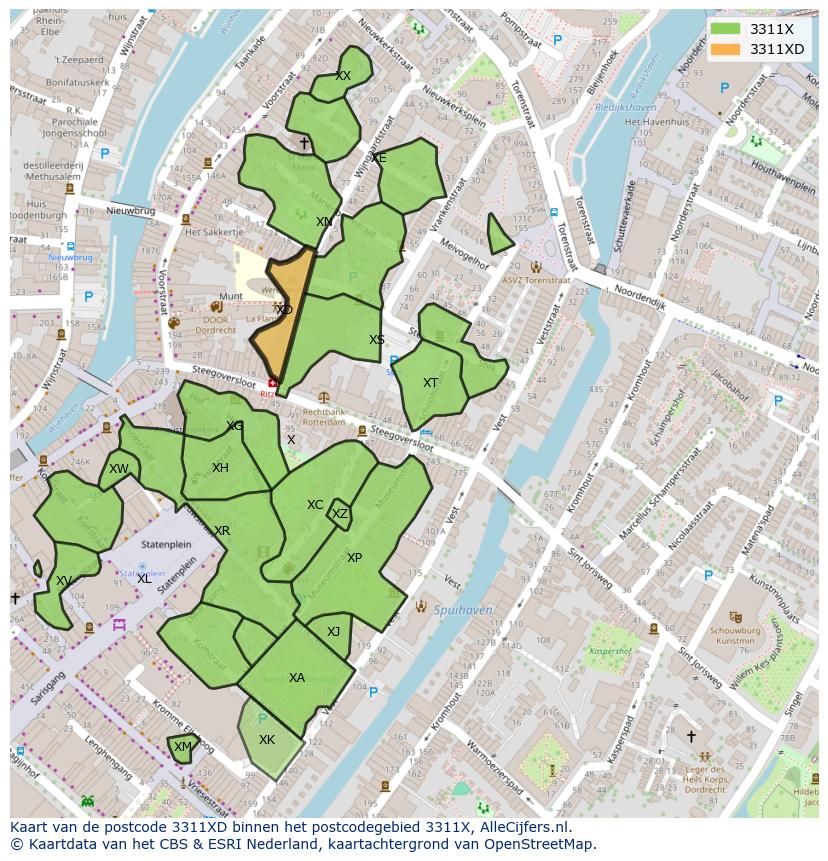 Afbeelding van het postcodegebied 3311 XD op de kaart.