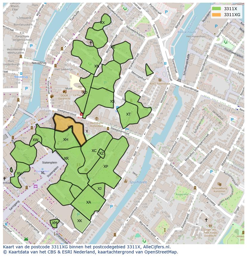 Afbeelding van het postcodegebied 3311 XG op de kaart.