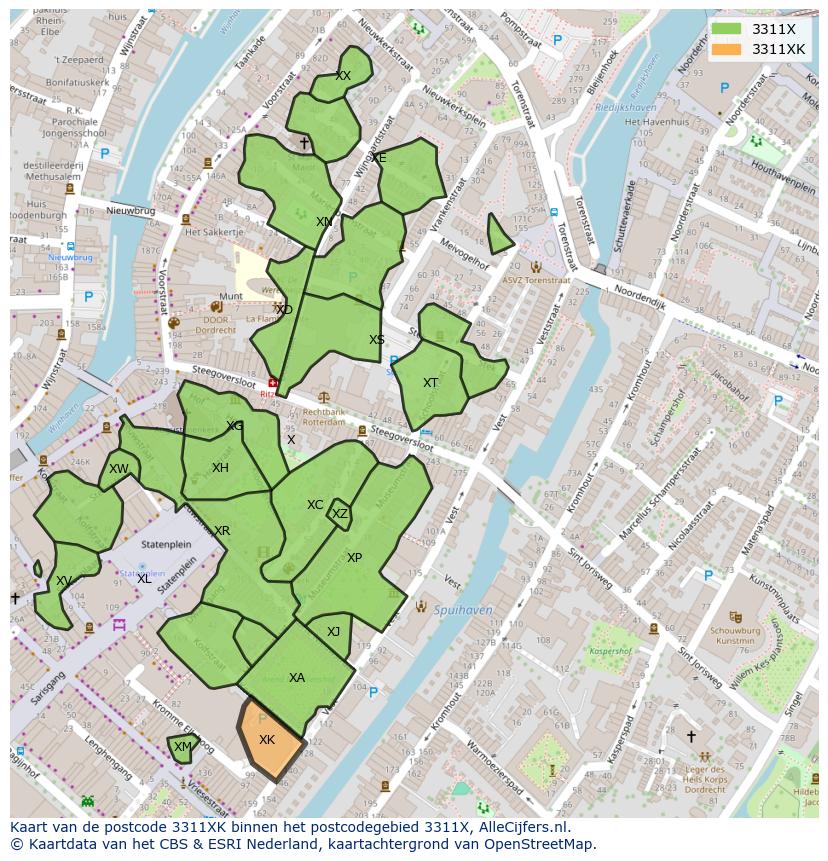 Afbeelding van het postcodegebied 3311 XK op de kaart.