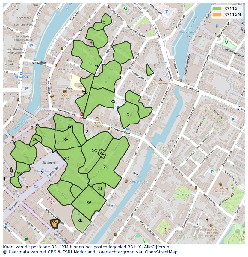 Afbeelding van het postcodegebied 3311 XM op de kaart.