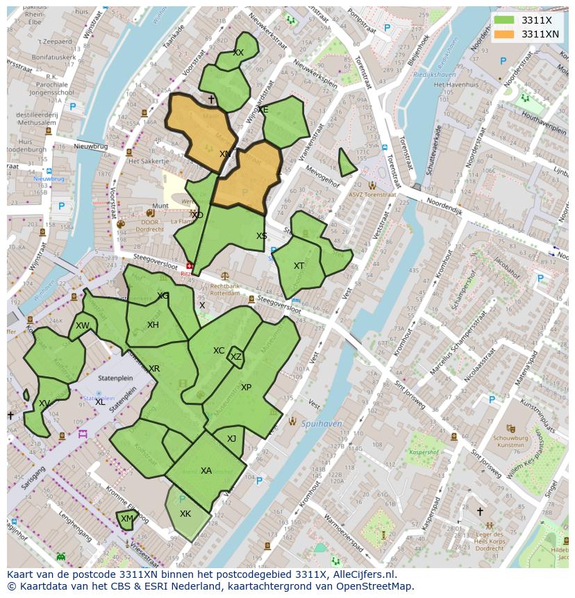 Afbeelding van het postcodegebied 3311 XN op de kaart.