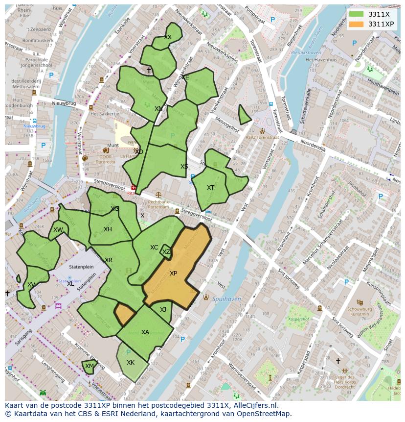 Afbeelding van het postcodegebied 3311 XP op de kaart.