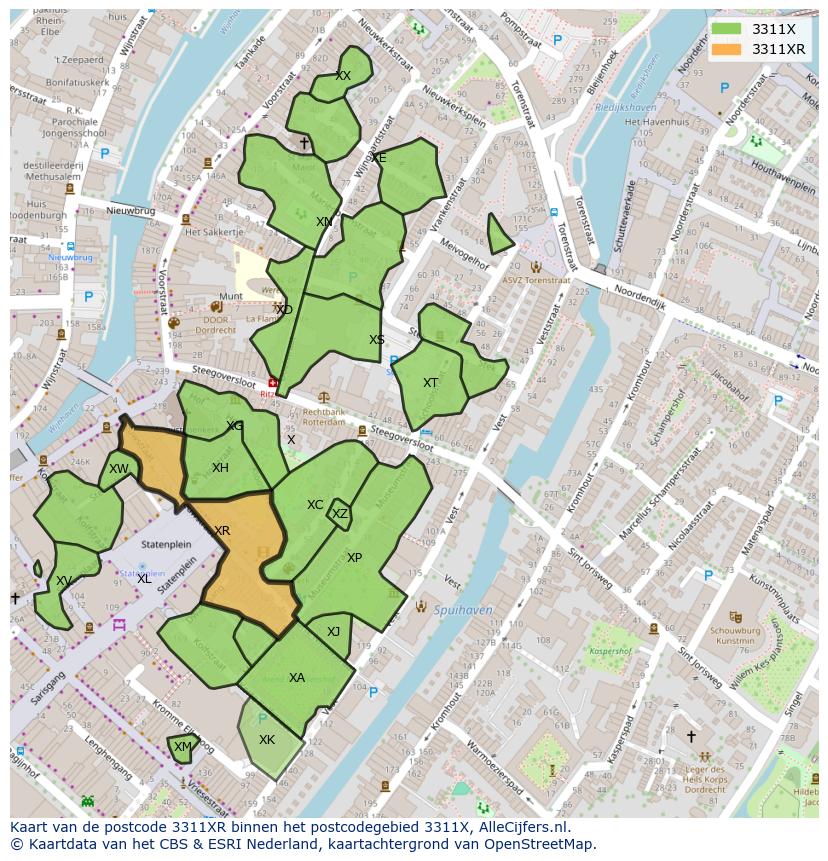 Afbeelding van het postcodegebied 3311 XR op de kaart.