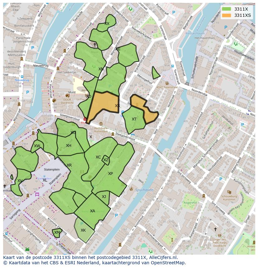 Afbeelding van het postcodegebied 3311 XS op de kaart.