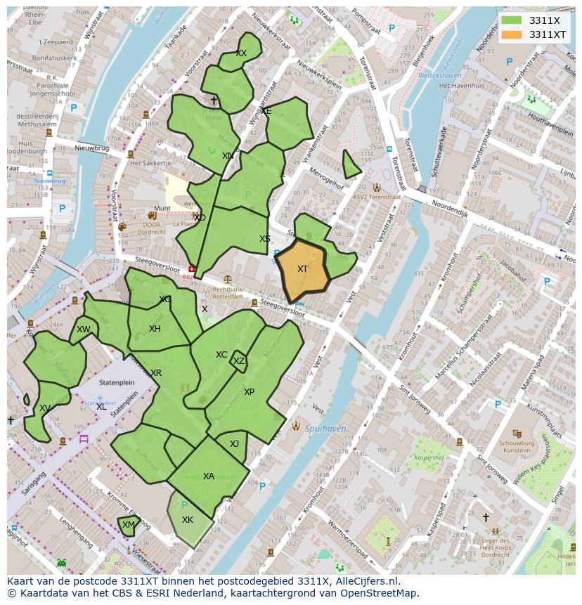 Afbeelding van het postcodegebied 3311 XT op de kaart.