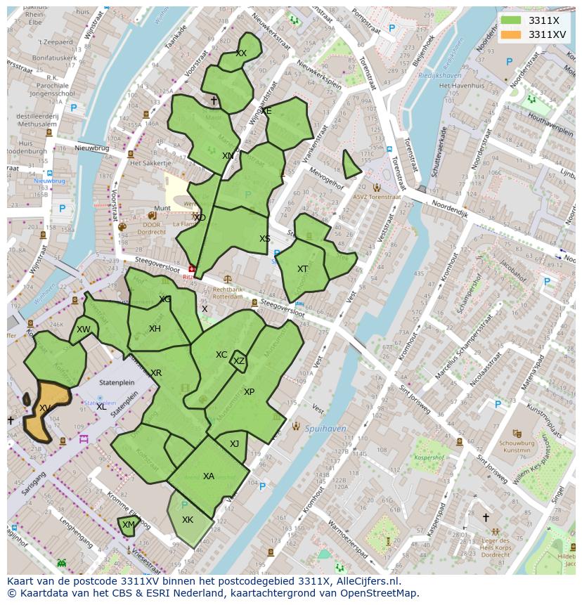 Afbeelding van het postcodegebied 3311 XV op de kaart.