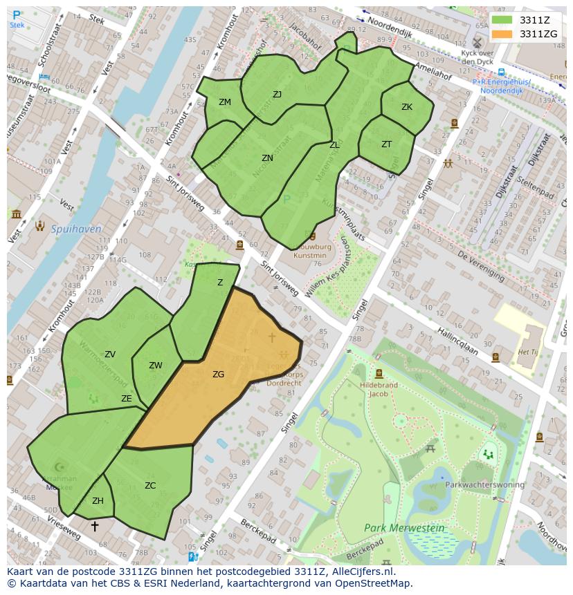 Afbeelding van het postcodegebied 3311 ZG op de kaart.