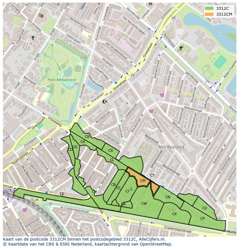 Afbeelding van het postcodegebied 3312 CM op de kaart.