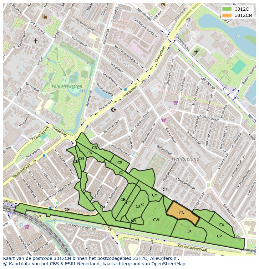 Afbeelding van het postcodegebied 3312 CN op de kaart.