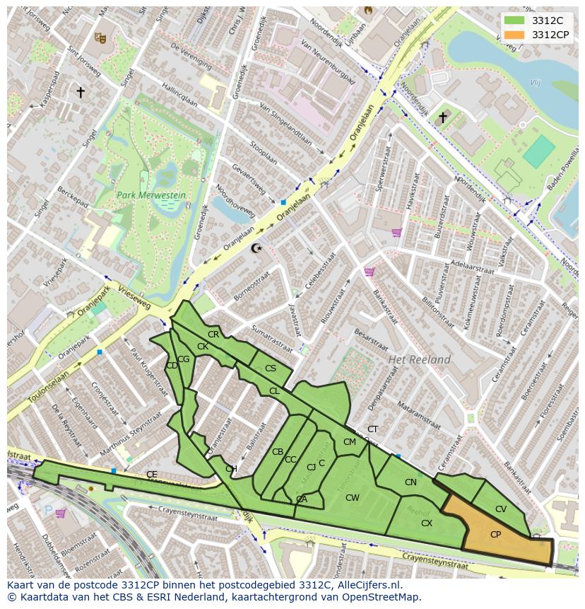 Afbeelding van het postcodegebied 3312 CP op de kaart.