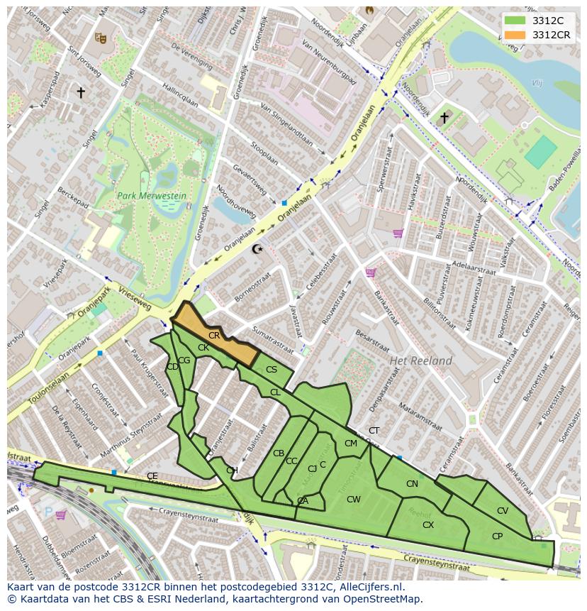 Afbeelding van het postcodegebied 3312 CR op de kaart.