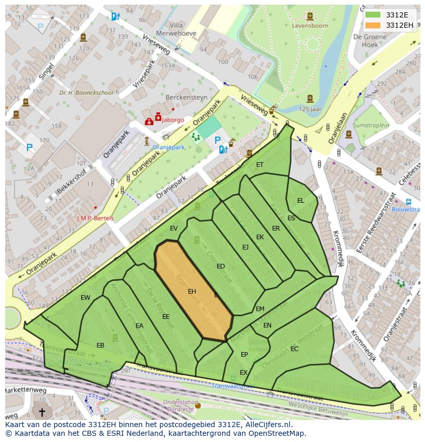 Afbeelding van het postcodegebied 3312 EH op de kaart.