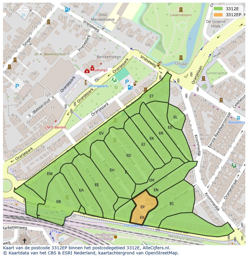 Afbeelding van het postcodegebied 3312 EP op de kaart.