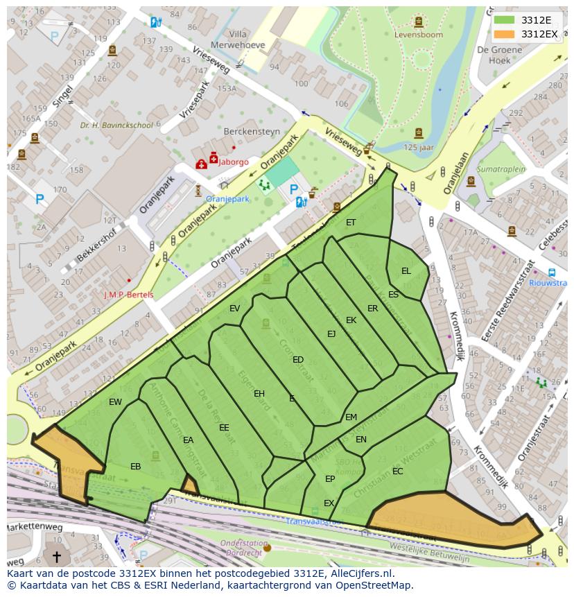 Afbeelding van het postcodegebied 3312 EX op de kaart.