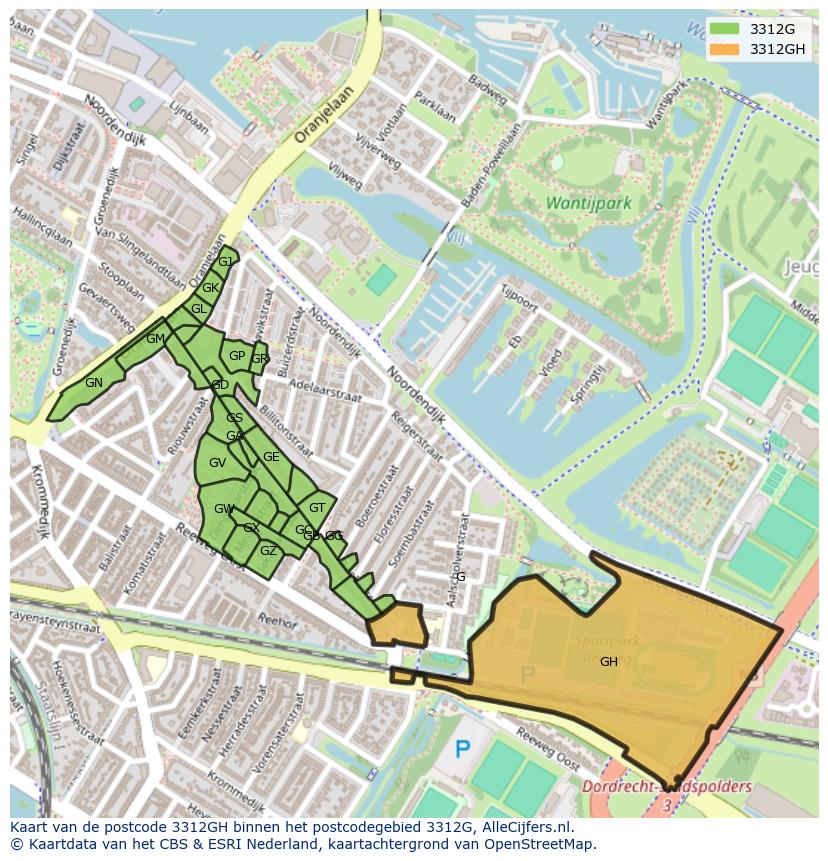 Afbeelding van het postcodegebied 3312 GH op de kaart.