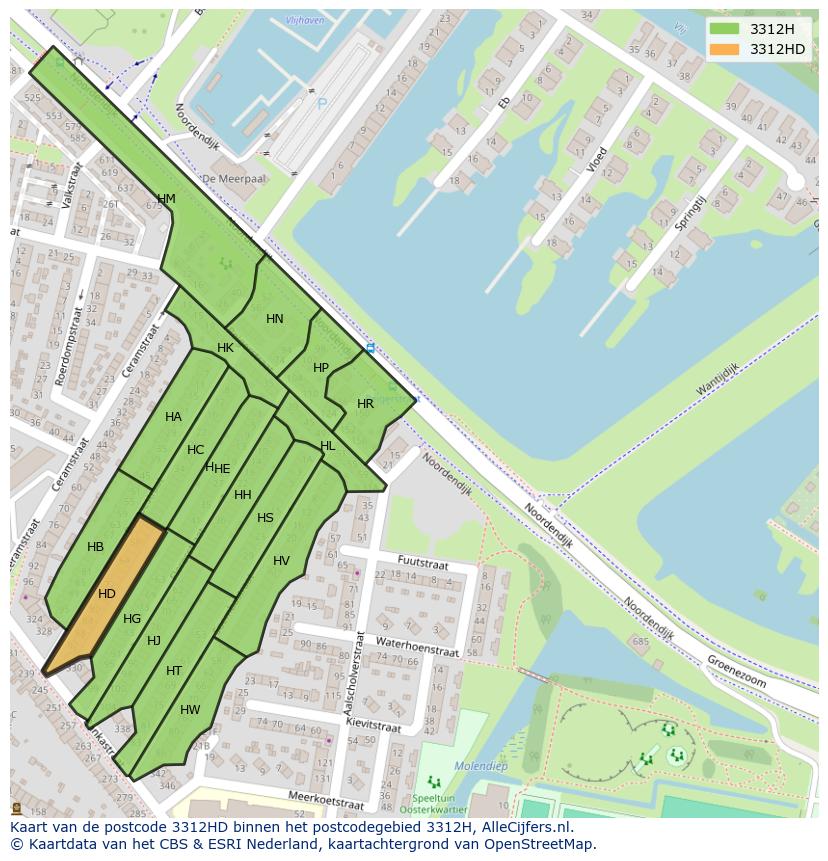 Afbeelding van het postcodegebied 3312 HD op de kaart.