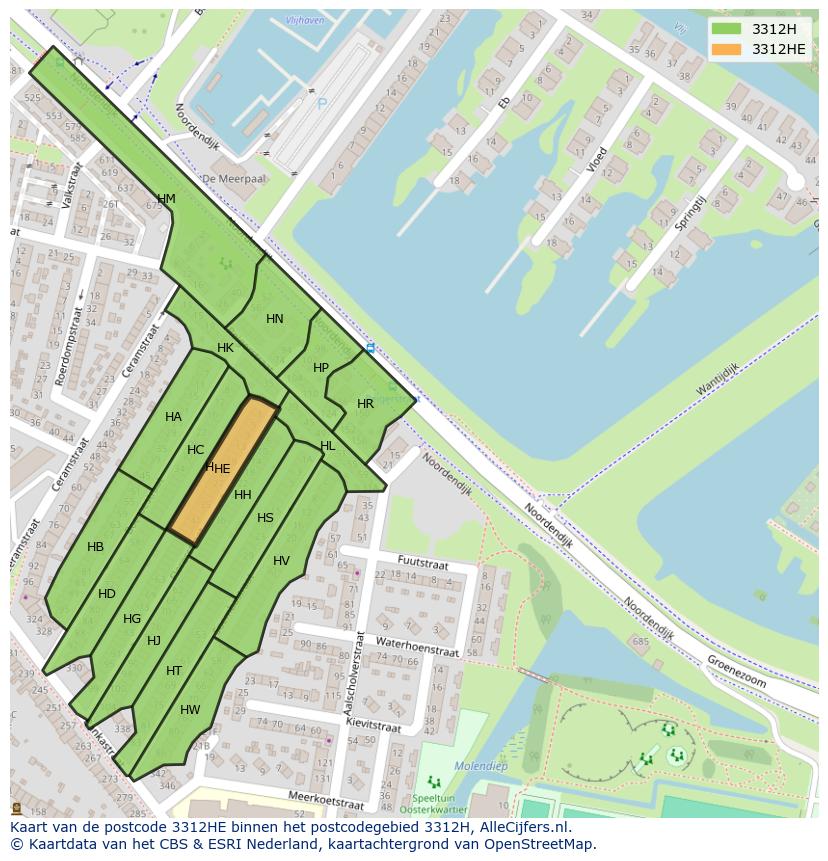 Afbeelding van het postcodegebied 3312 HE op de kaart.
