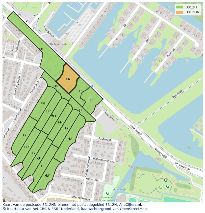 Afbeelding van het postcodegebied 3312 HN op de kaart.