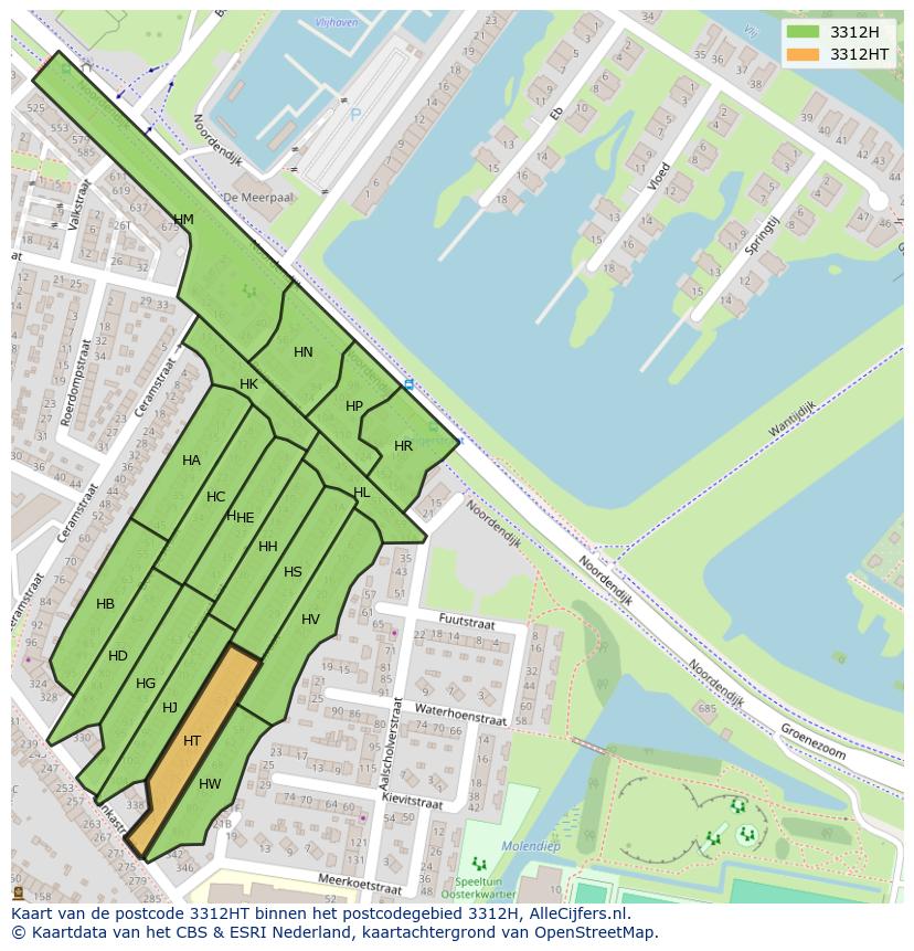 Afbeelding van het postcodegebied 3312 HT op de kaart.