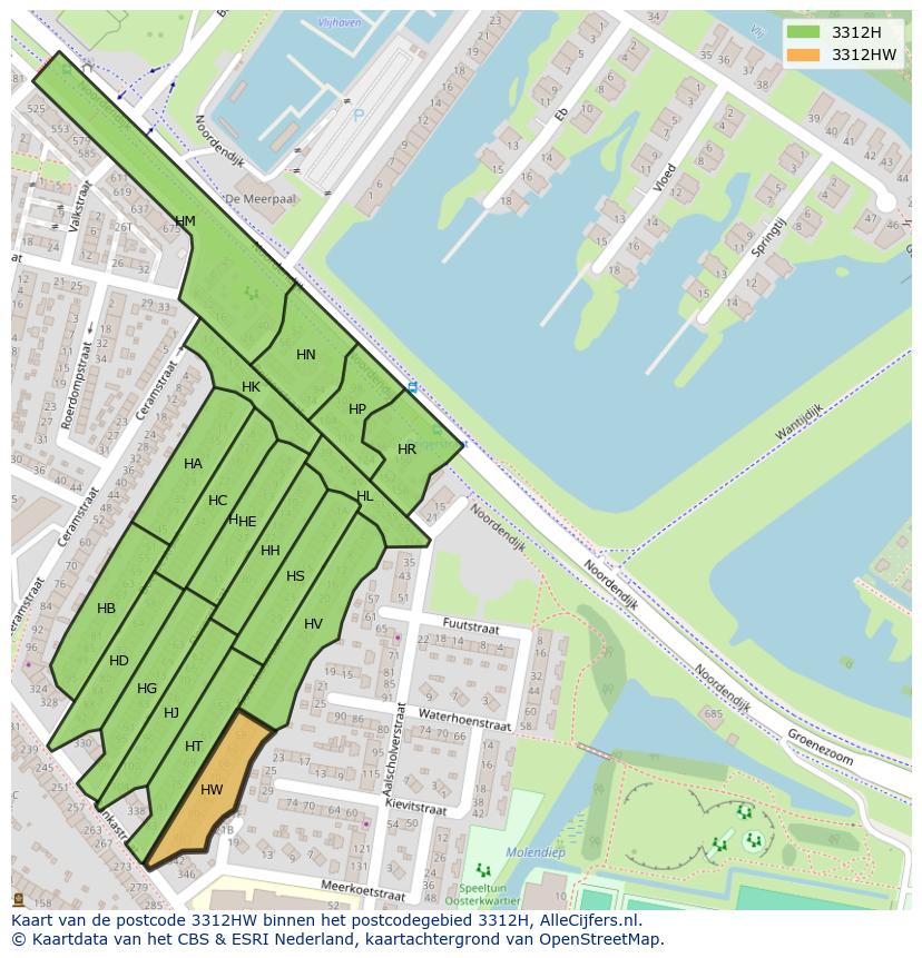 Afbeelding van het postcodegebied 3312 HW op de kaart.