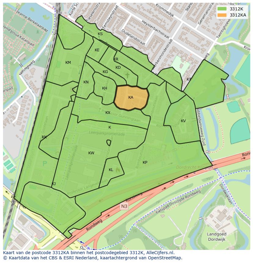 Afbeelding van het postcodegebied 3312 KA op de kaart.