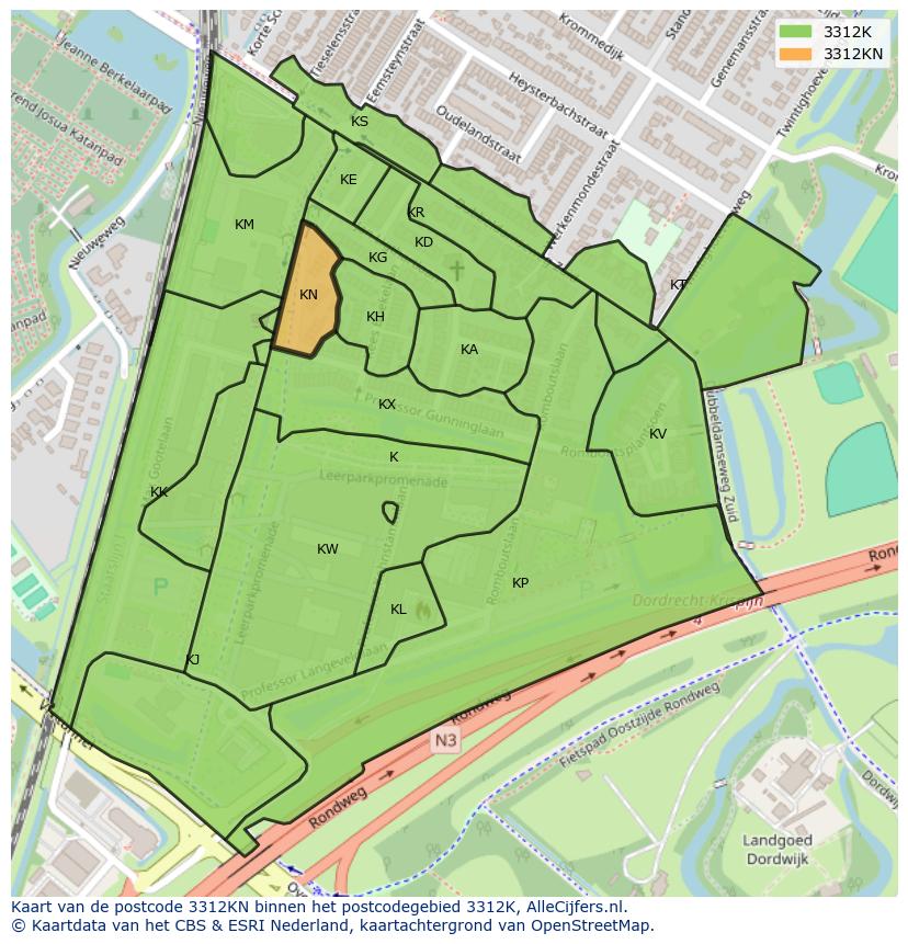 Afbeelding van het postcodegebied 3312 KN op de kaart.
