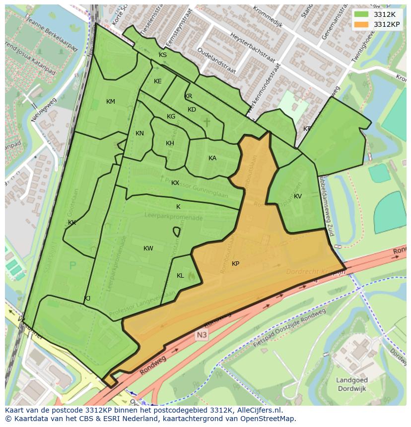 Afbeelding van het postcodegebied 3312 KP op de kaart.