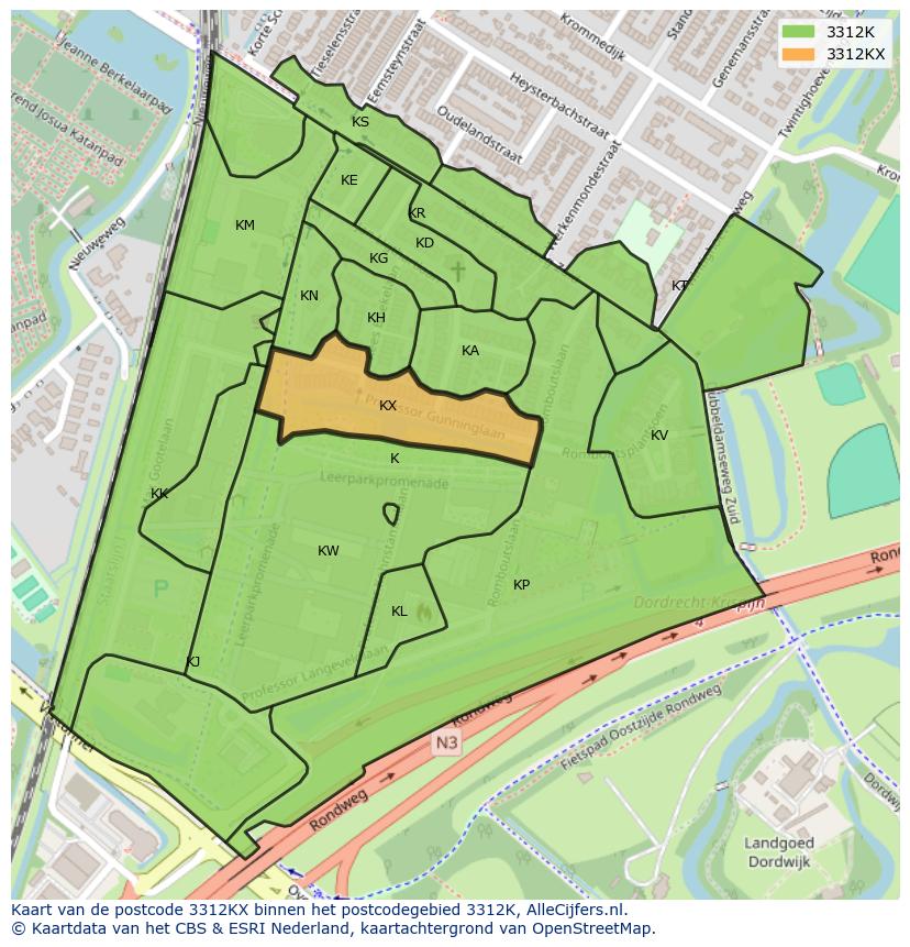Afbeelding van het postcodegebied 3312 KX op de kaart.