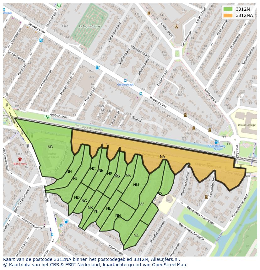 Afbeelding van het postcodegebied 3312 NA op de kaart.