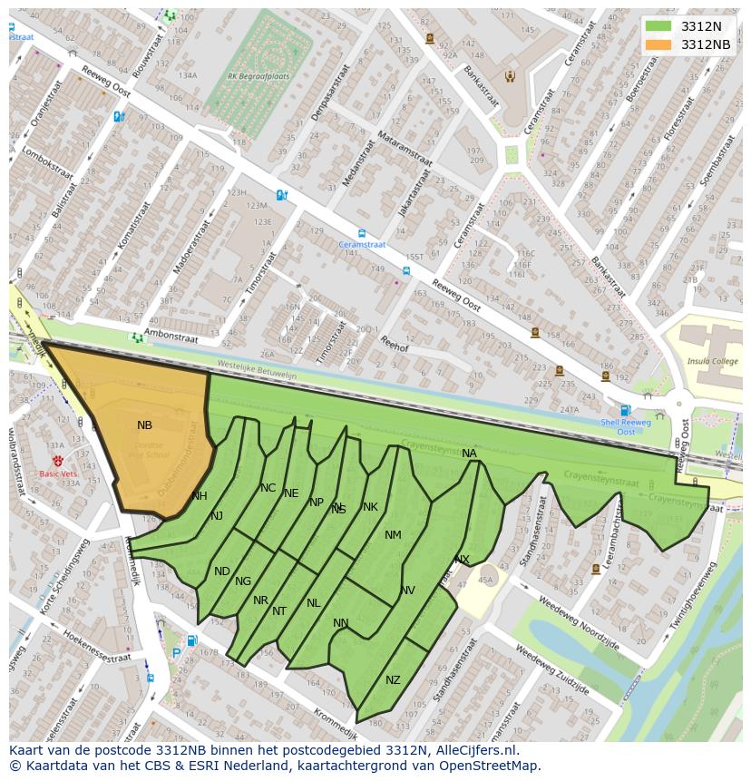Afbeelding van het postcodegebied 3312 NB op de kaart.