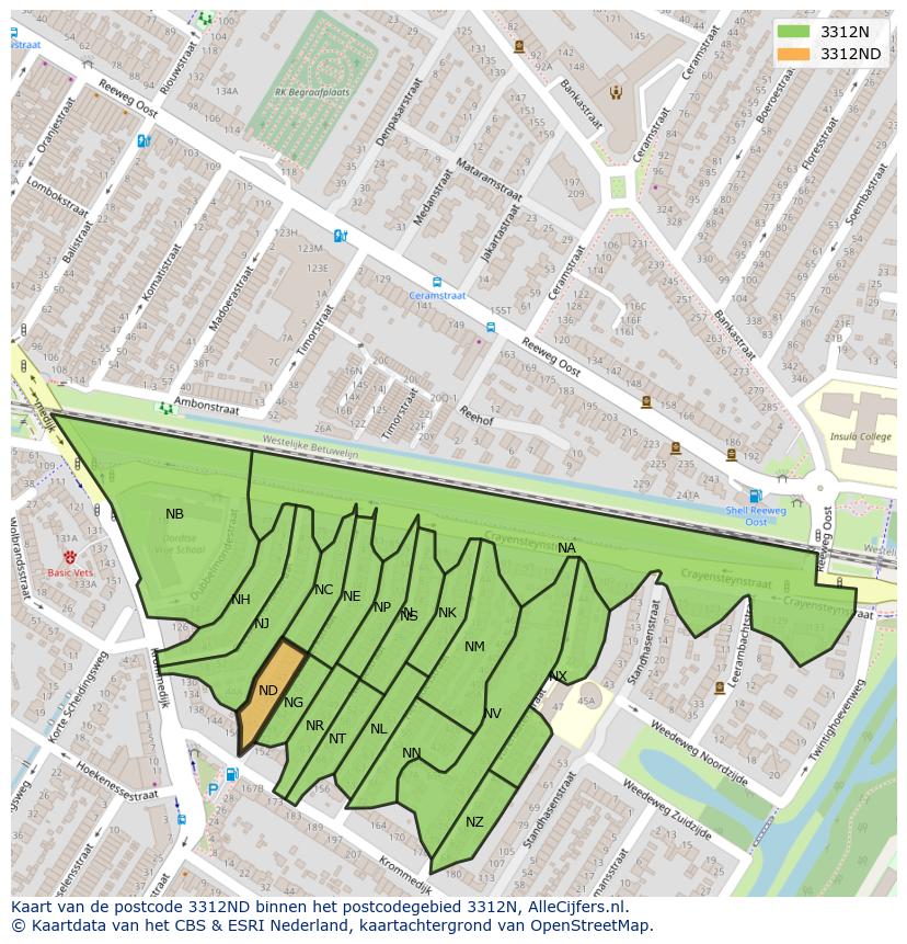 Afbeelding van het postcodegebied 3312 ND op de kaart.