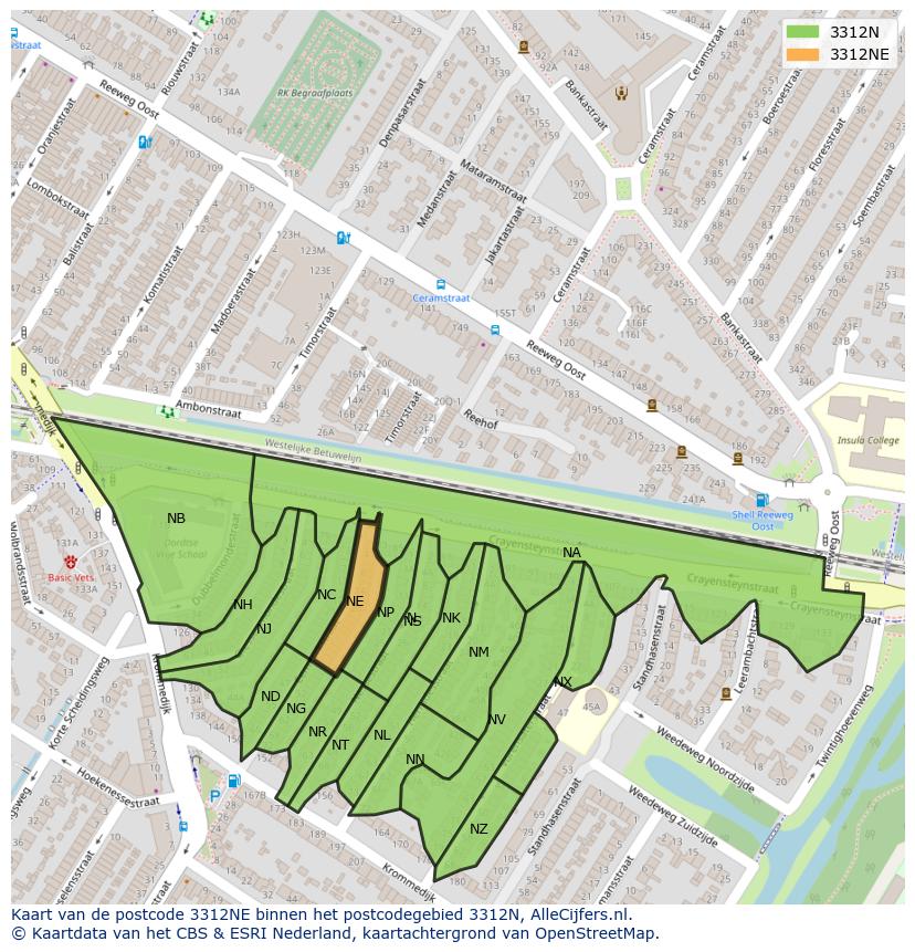 Afbeelding van het postcodegebied 3312 NE op de kaart.