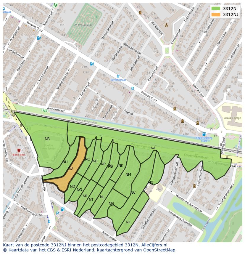 Afbeelding van het postcodegebied 3312 NJ op de kaart.