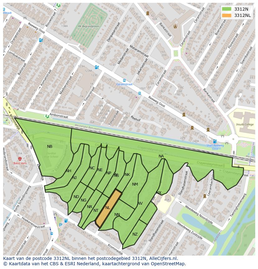 Afbeelding van het postcodegebied 3312 NL op de kaart.