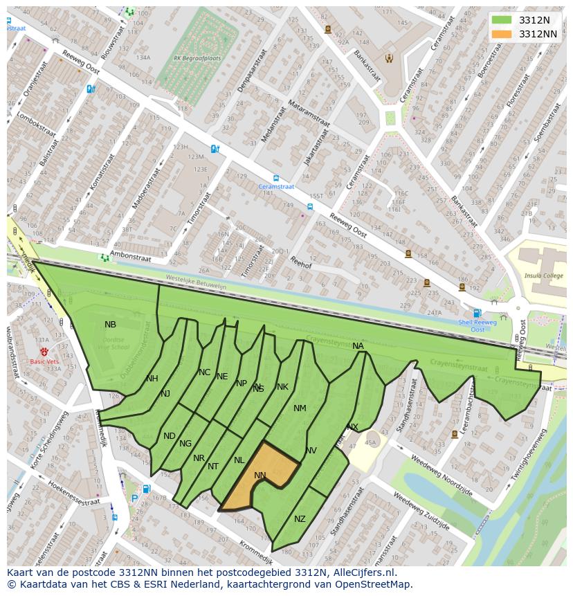 Afbeelding van het postcodegebied 3312 NN op de kaart.