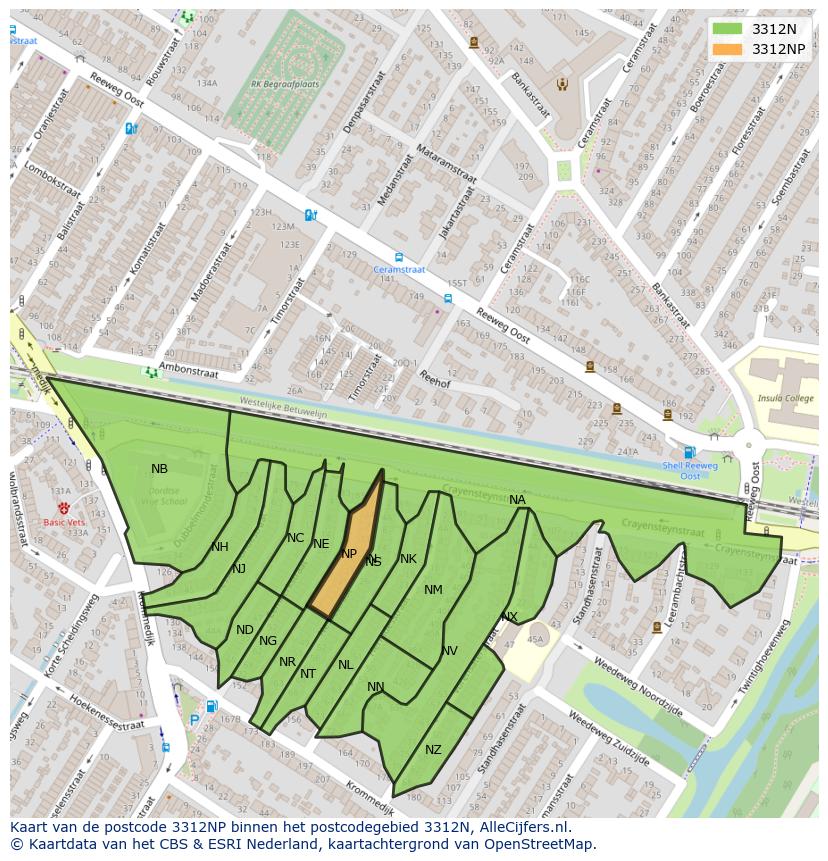 Afbeelding van het postcodegebied 3312 NP op de kaart.