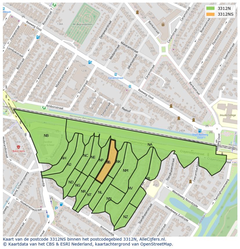 Afbeelding van het postcodegebied 3312 NS op de kaart.