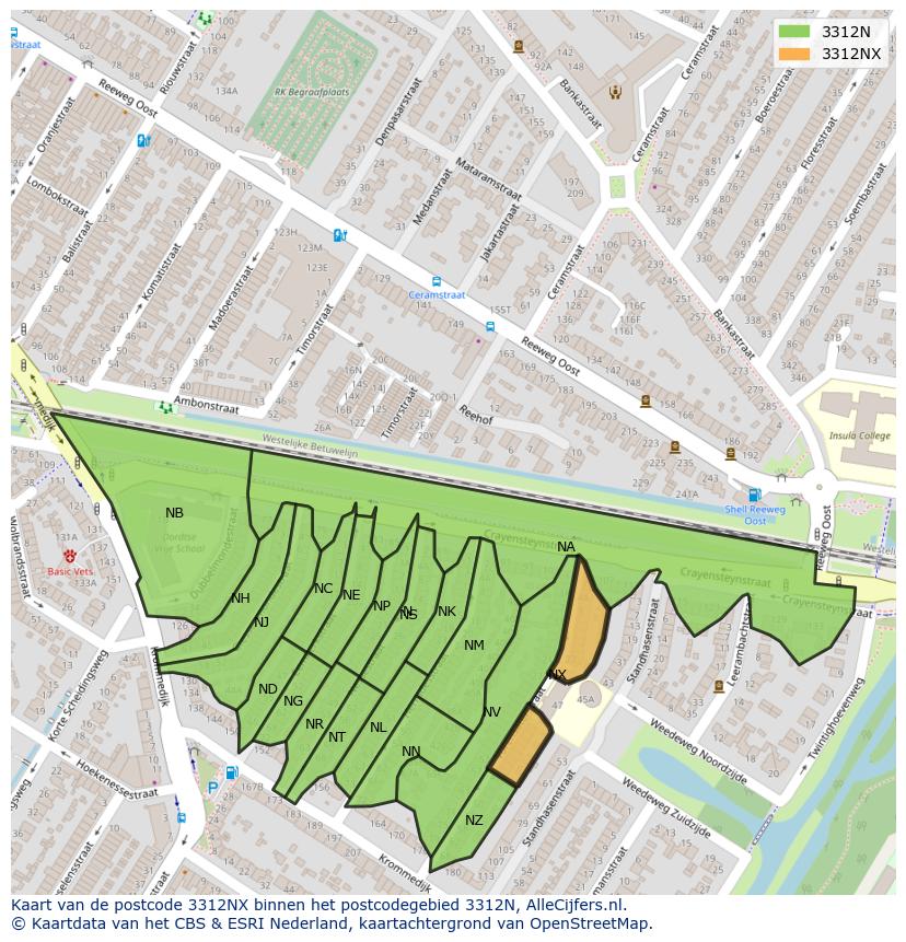 Afbeelding van het postcodegebied 3312 NX op de kaart.