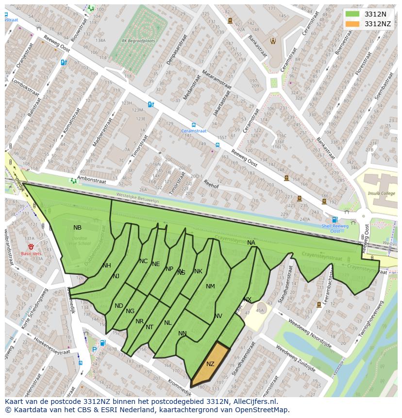 Afbeelding van het postcodegebied 3312 NZ op de kaart.