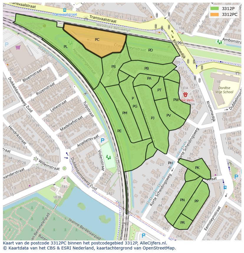 Afbeelding van het postcodegebied 3312 PC op de kaart.