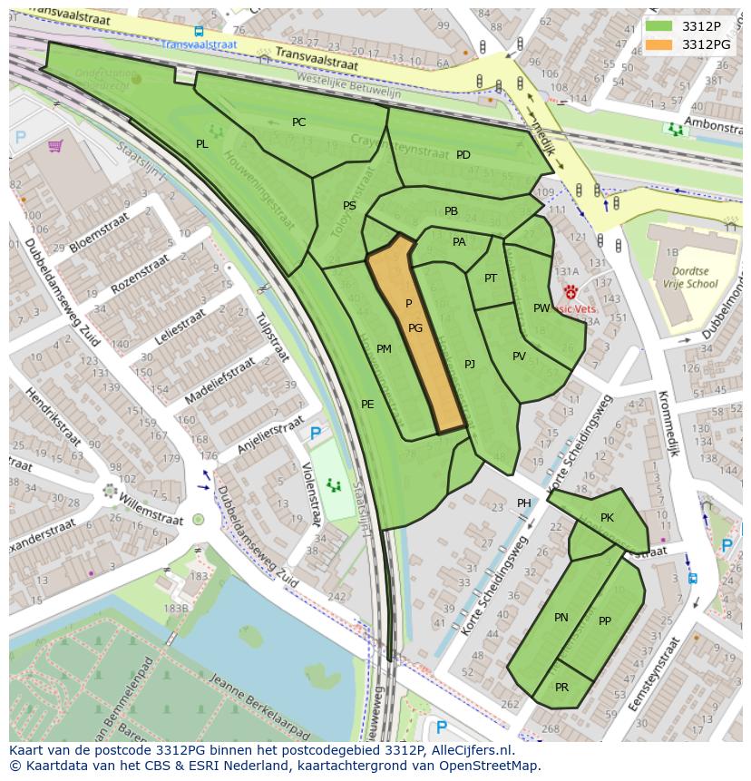 Afbeelding van het postcodegebied 3312 PG op de kaart.