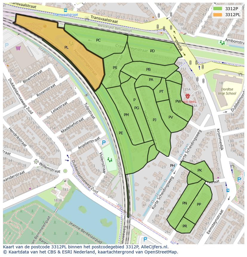 Afbeelding van het postcodegebied 3312 PL op de kaart.