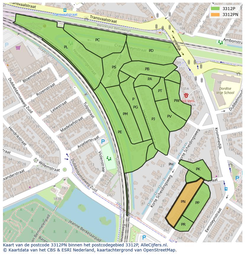 Afbeelding van het postcodegebied 3312 PN op de kaart.