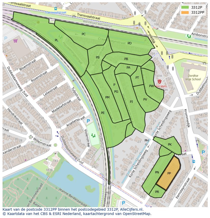 Afbeelding van het postcodegebied 3312 PP op de kaart.