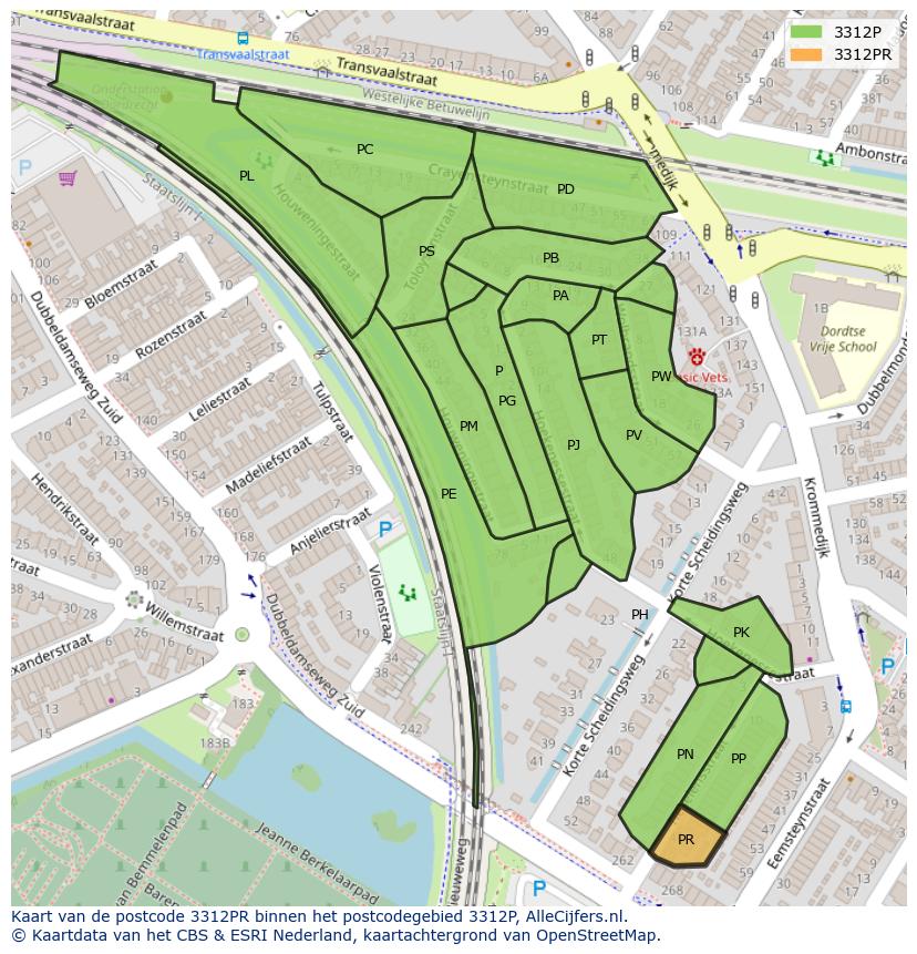 Afbeelding van het postcodegebied 3312 PR op de kaart.
