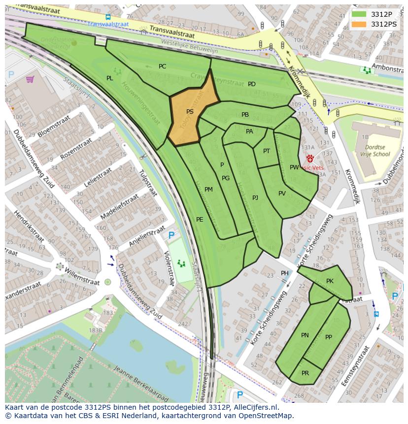 Afbeelding van het postcodegebied 3312 PS op de kaart.