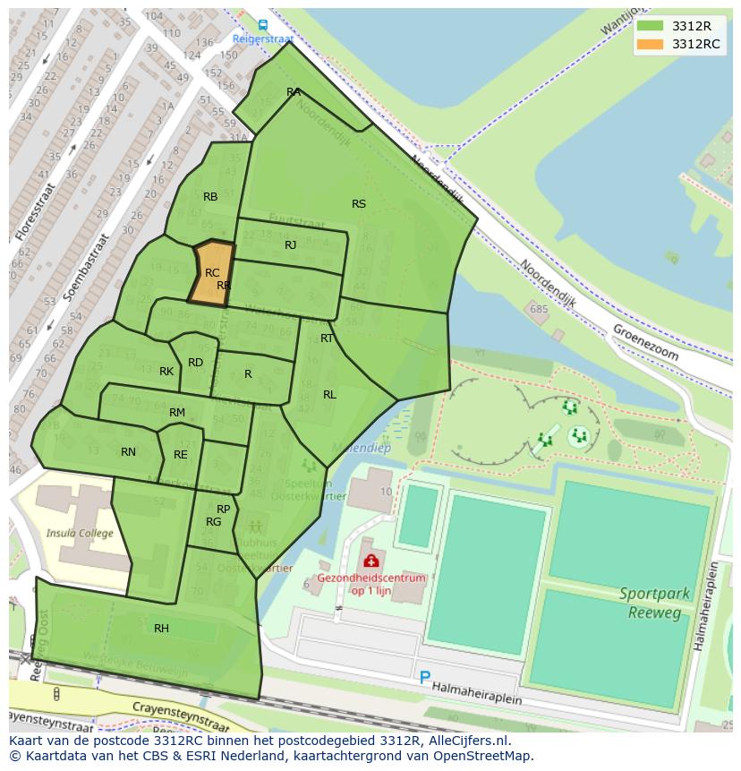 Afbeelding van het postcodegebied 3312 RC op de kaart.