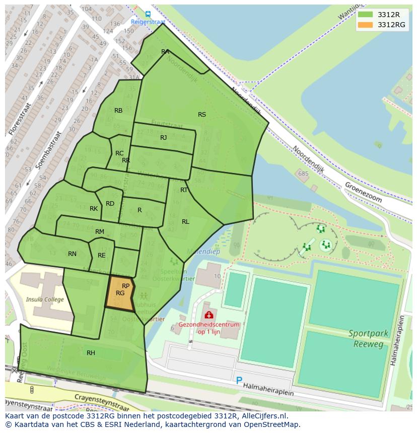 Afbeelding van het postcodegebied 3312 RG op de kaart.