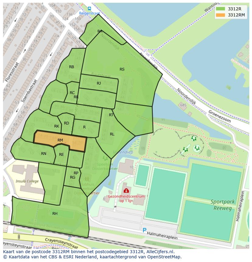 Afbeelding van het postcodegebied 3312 RM op de kaart.